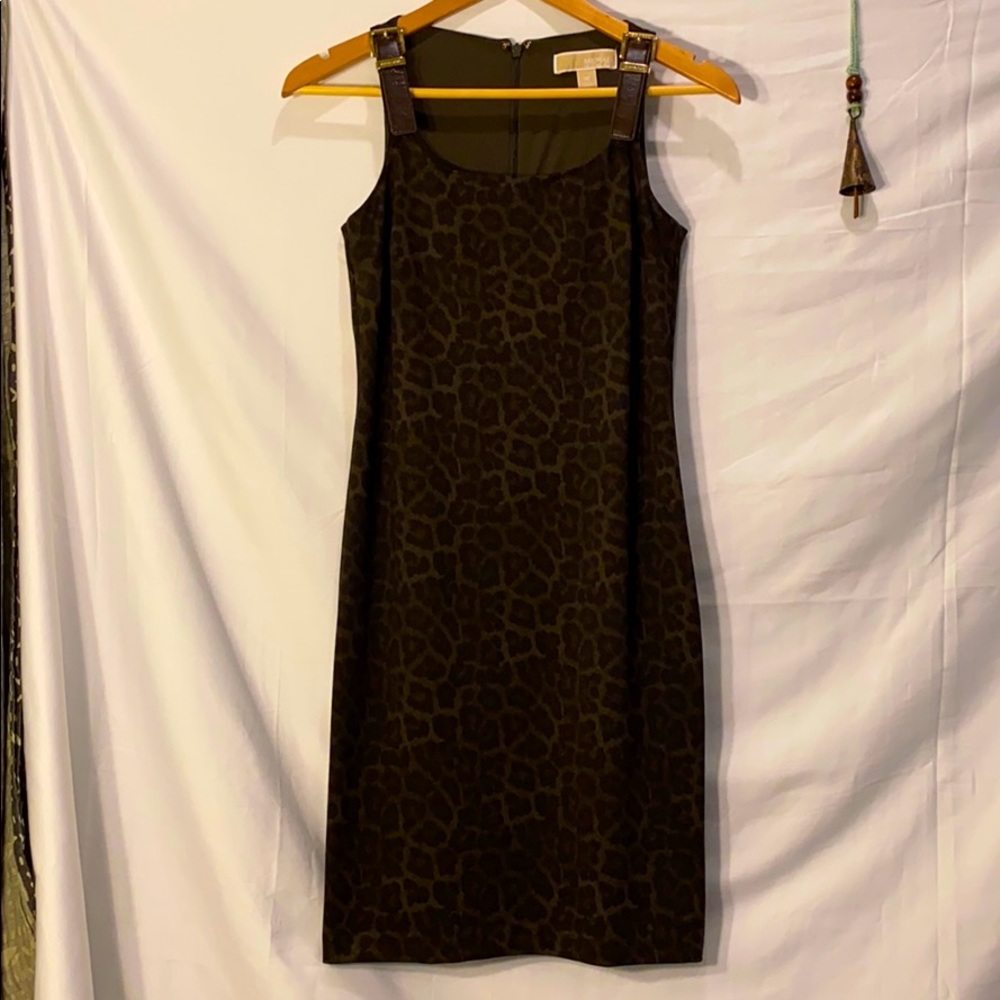 Michael Kors leopard vegan leather strap mini dres